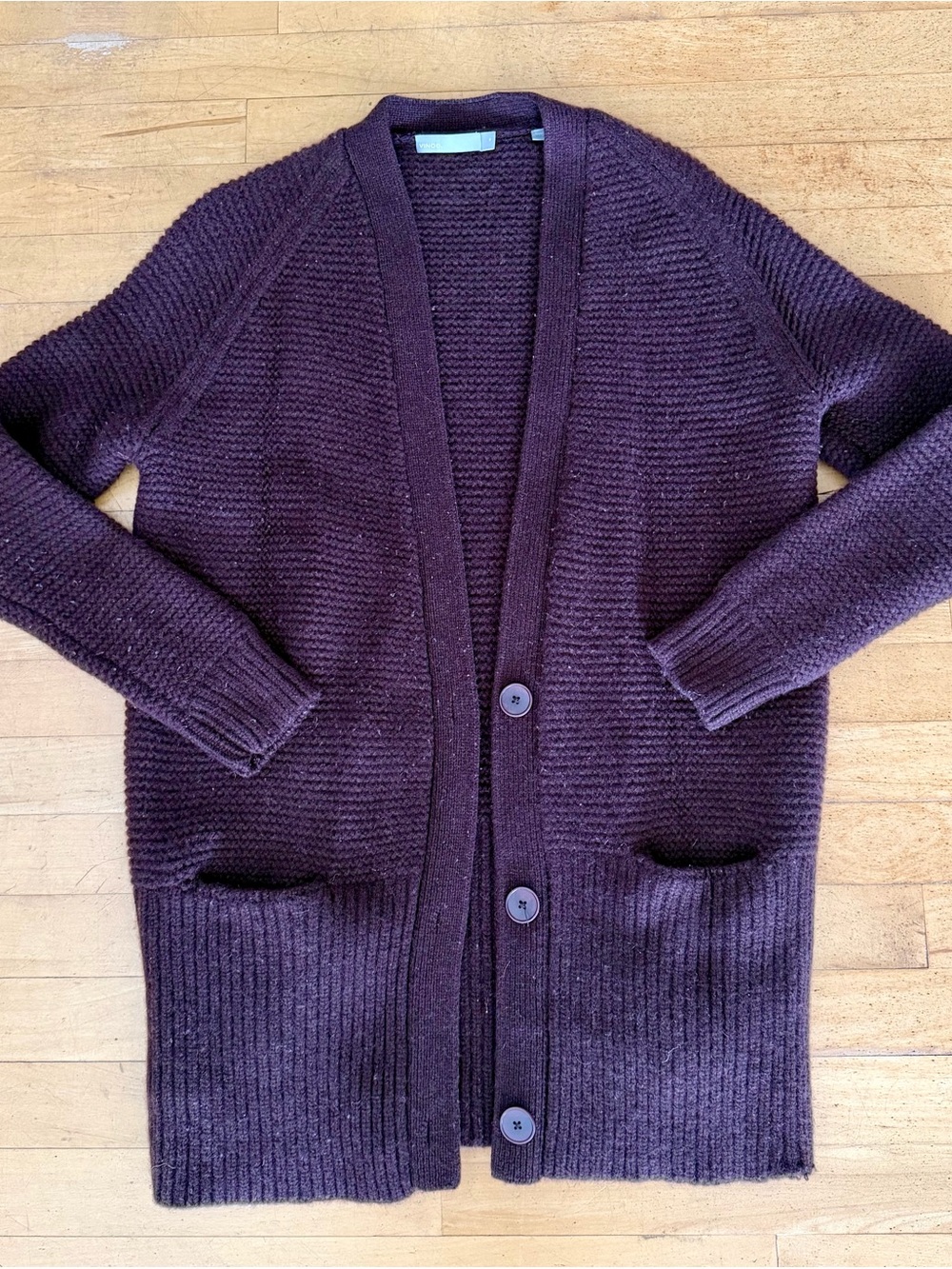 Vince Fisherman Ribbed Alpaca & Wool Cardigan in Burgundy